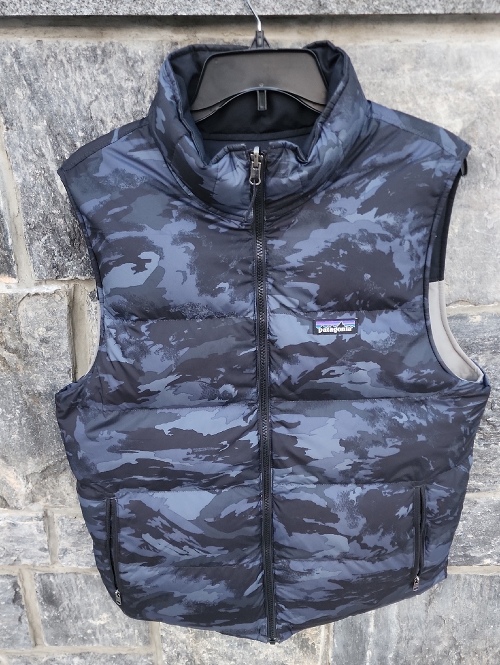 Patagonia Bivy Reversible Down Vest in Black and Gray